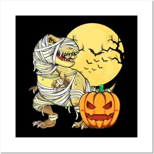 Dinosaur T-rex Pumpkin Mummy Boys Halloween Party Posters and Art